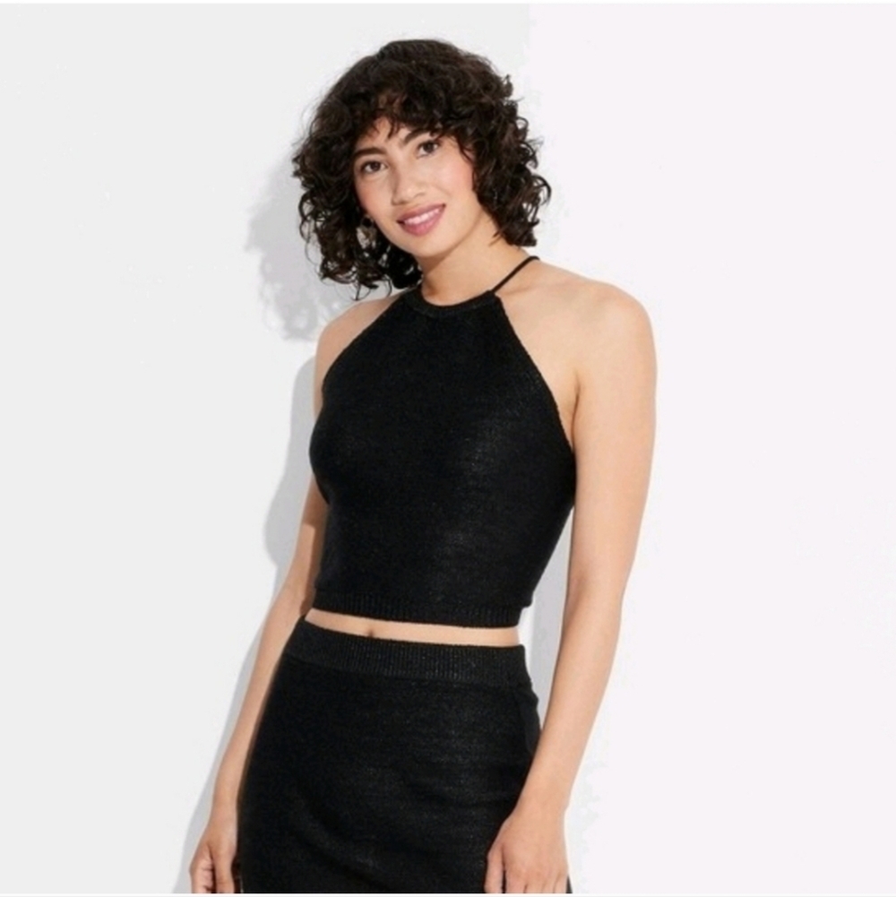 Women's Open Back High Neck Sweater Tank - Wild Fable Black XXL